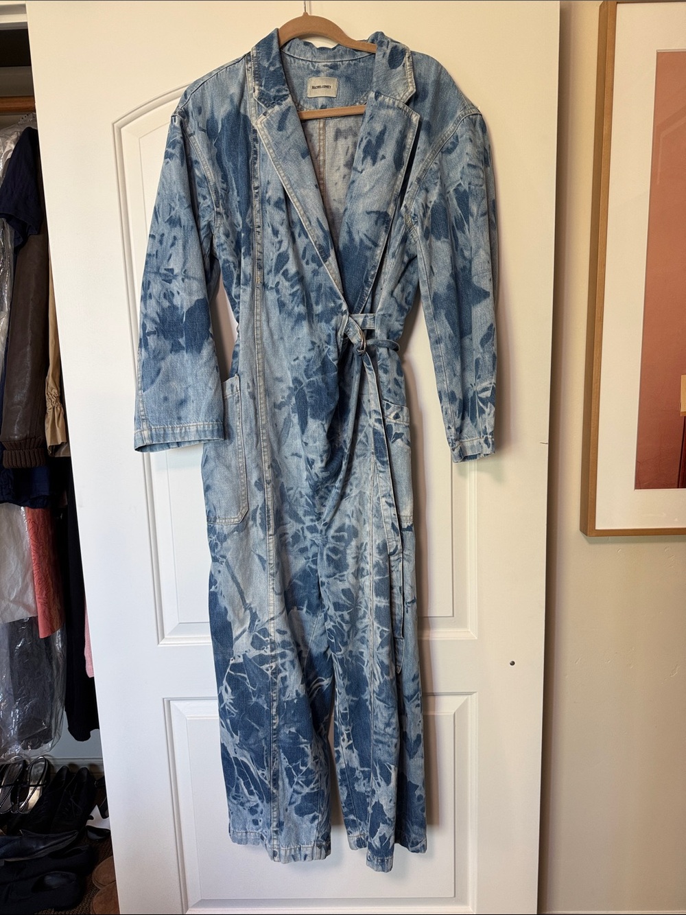 Rachel Comey Customized Blue Tie-Dye Denim Wrap Jumpsuit